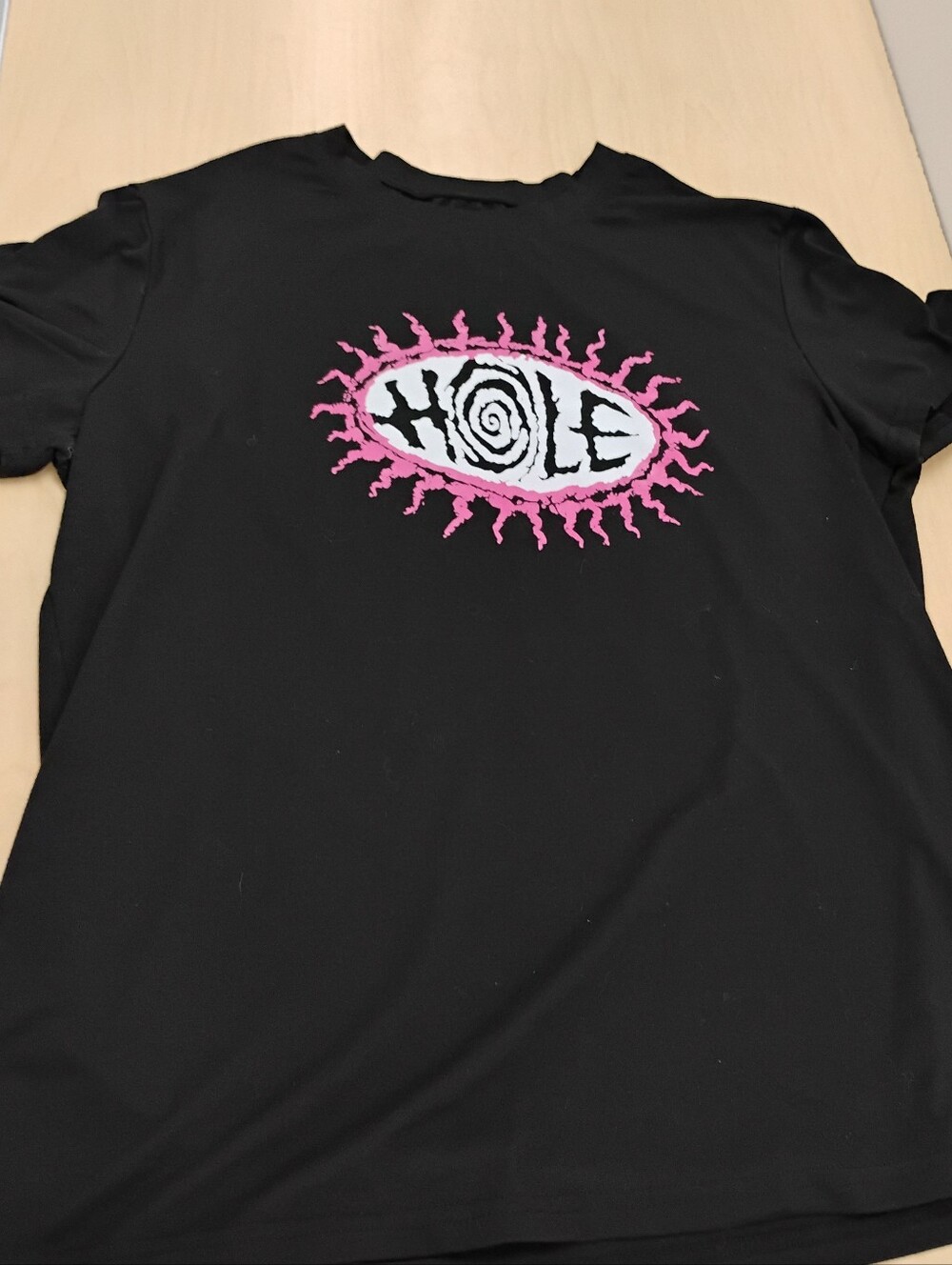 Hole Witchy Love Spell Band Tee Black Graphic Tee with Pink & White Spiral